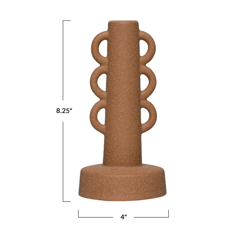 Stoneware Taper Holder with Handles Terracotta