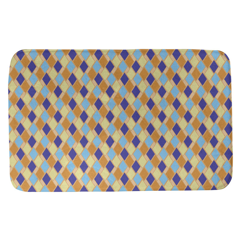 Tapis pour salle de bain rétro diamants Leffel, l 17 po x L 24 po, Orange et bleu marine