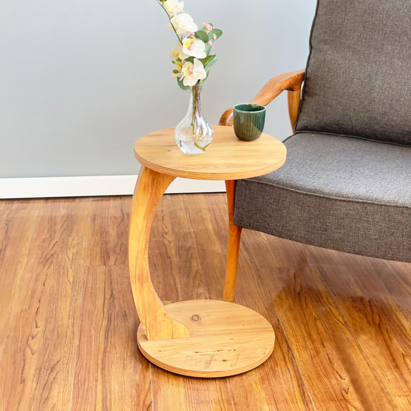 Jermichael C-Shaped Round End Table with Rolling Wheels, Brown