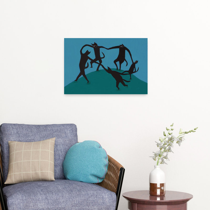 «Mischievous Cat Dance Mystical Playful Contemporary», art mural, 16" H x 24" W