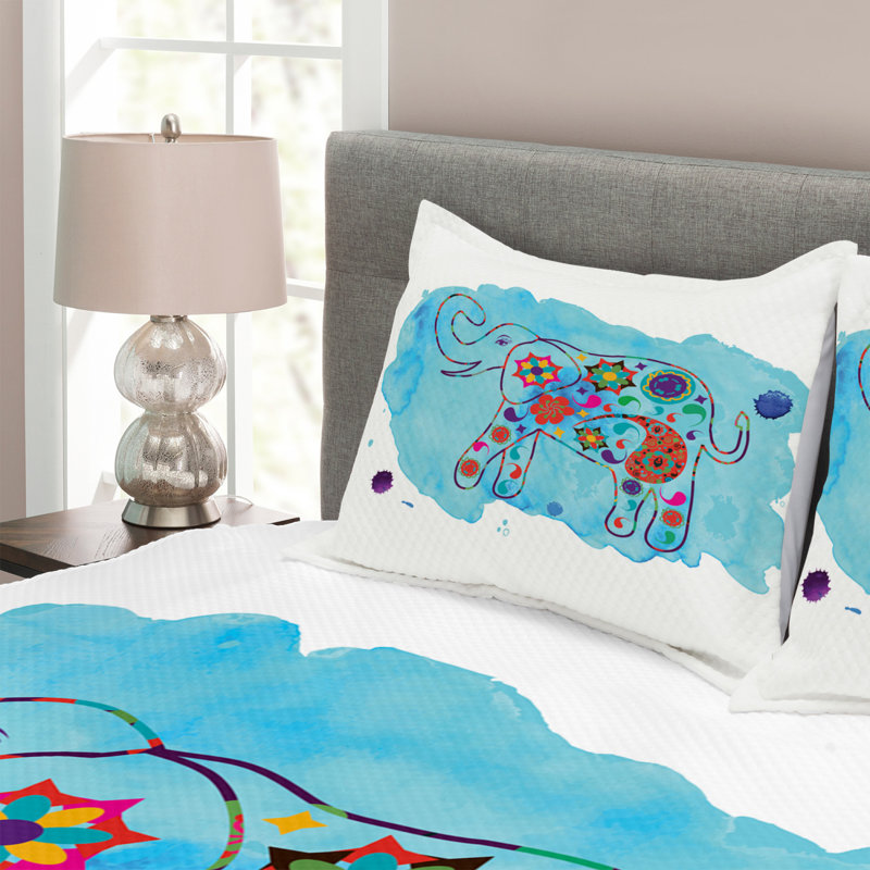 Light Blue/Pink/Red 100% Microfibre Bedspread, 220 x 264 cm