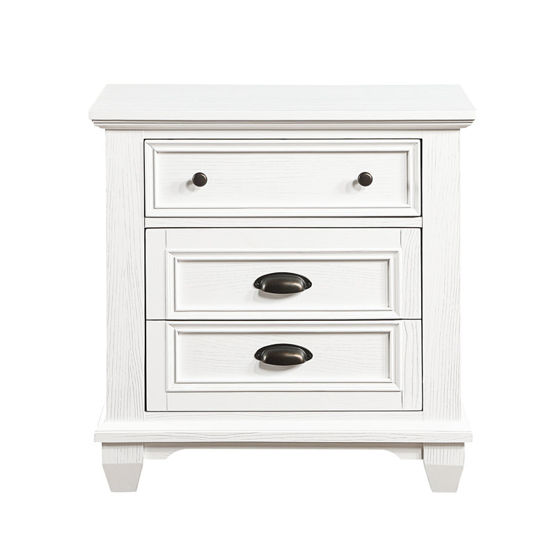 Table de chevet 2 tiroirs au fini blanc - article de chambre à coucher en bois massif avec pour chambre à coucher