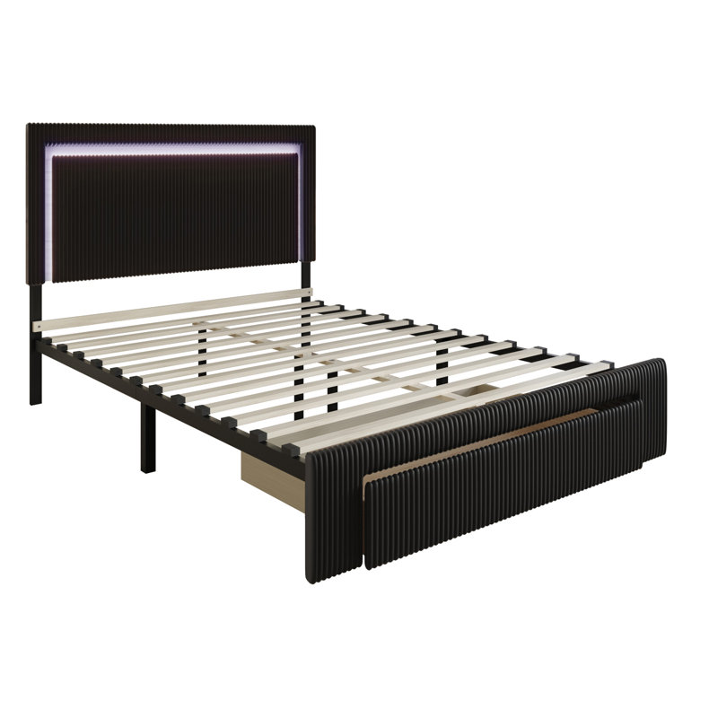 Lit plateforme tapissier avec rangement Gouker, Noir, Grand
