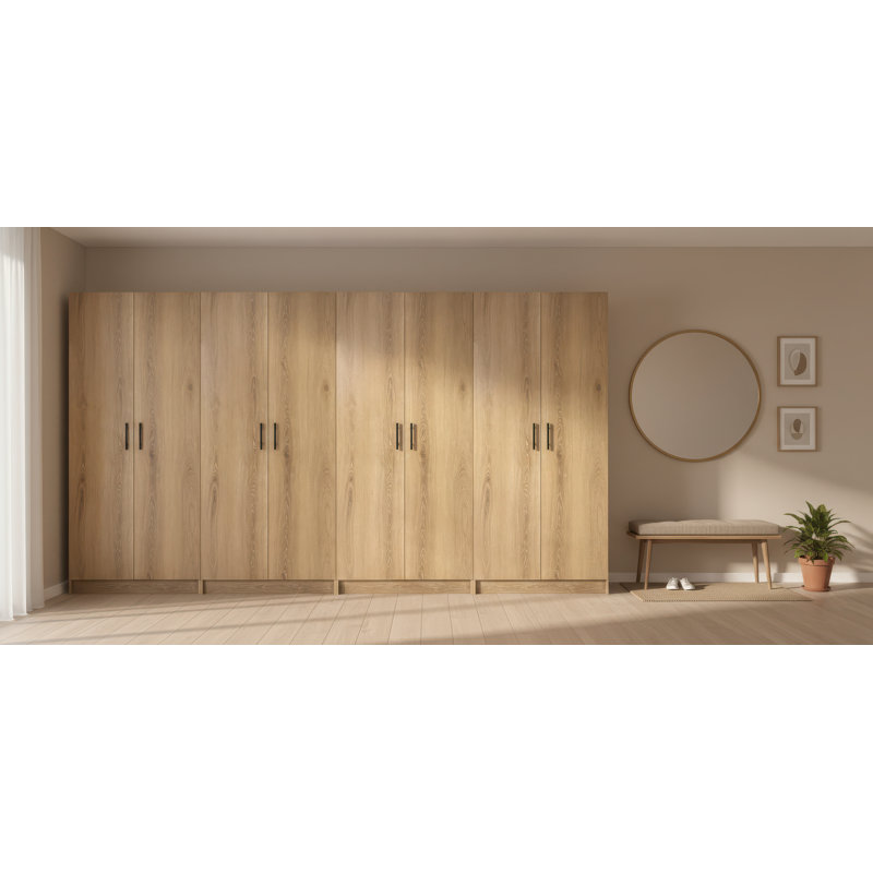 Modex Oak Multi-Purpose Utility Storage Cabinet (4-Piece Set), 70.9" H x 126" W x 15.7" D, Oak