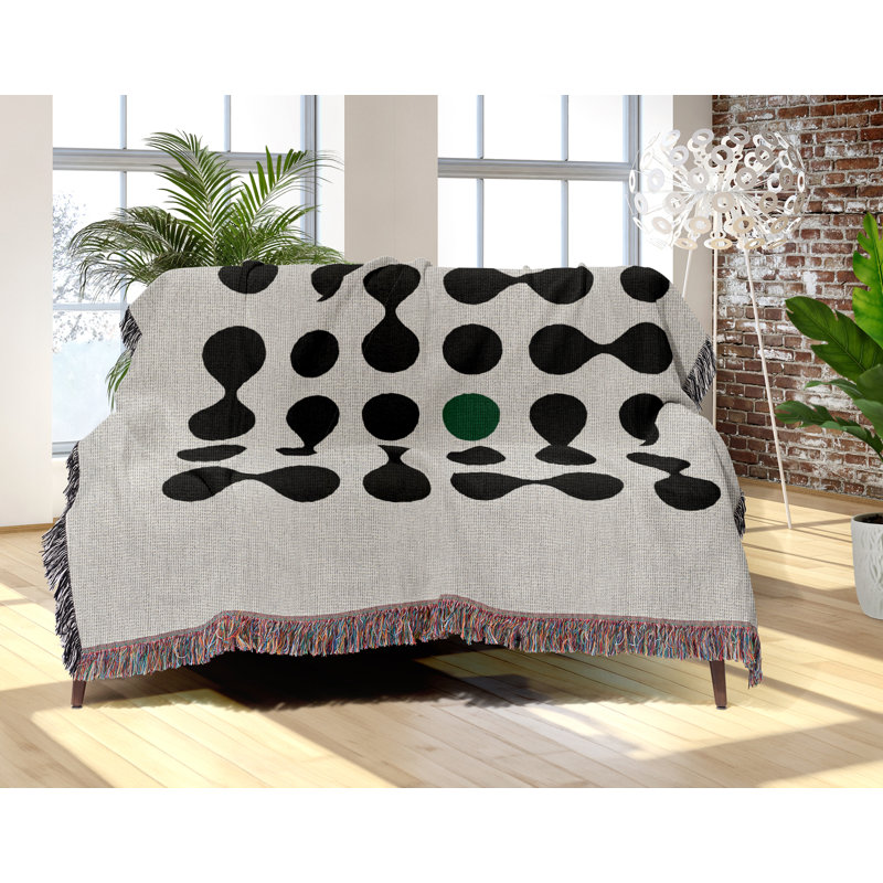 Jeté en mélange de coton à pois Lissa, L 60 po x l 60 po, Vert / noir / blanc cassé