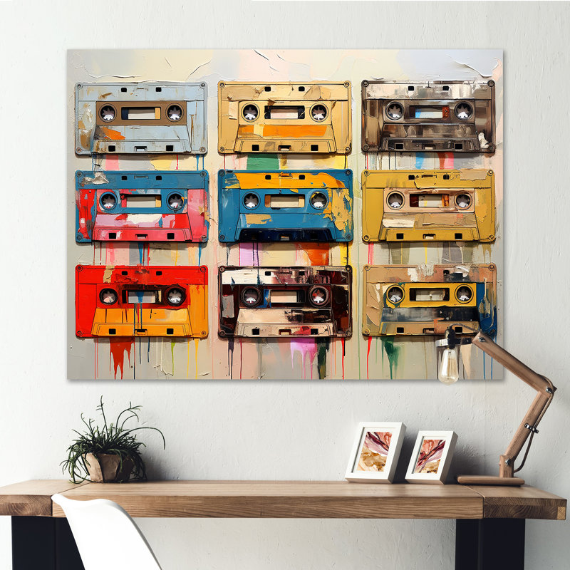 Popart Cassette Tapes Nostalgy, Toile tendue, H 16 po x l 32 po x P 1 po