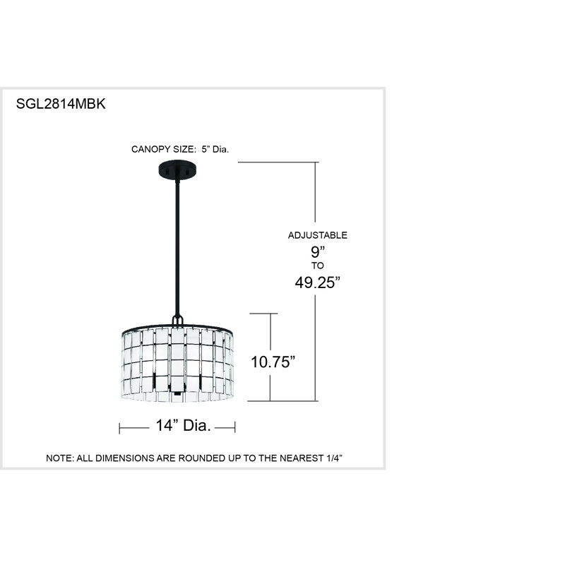 Matte Black Glass Drum Pendant Light