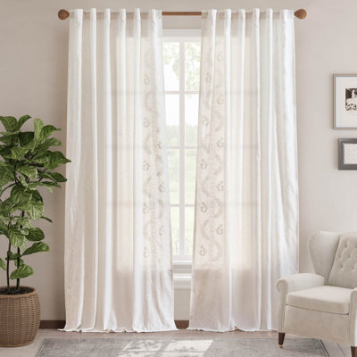Rideaux brodés en lin mélangés à motif de fleurs de ferme pour chambre à coucher