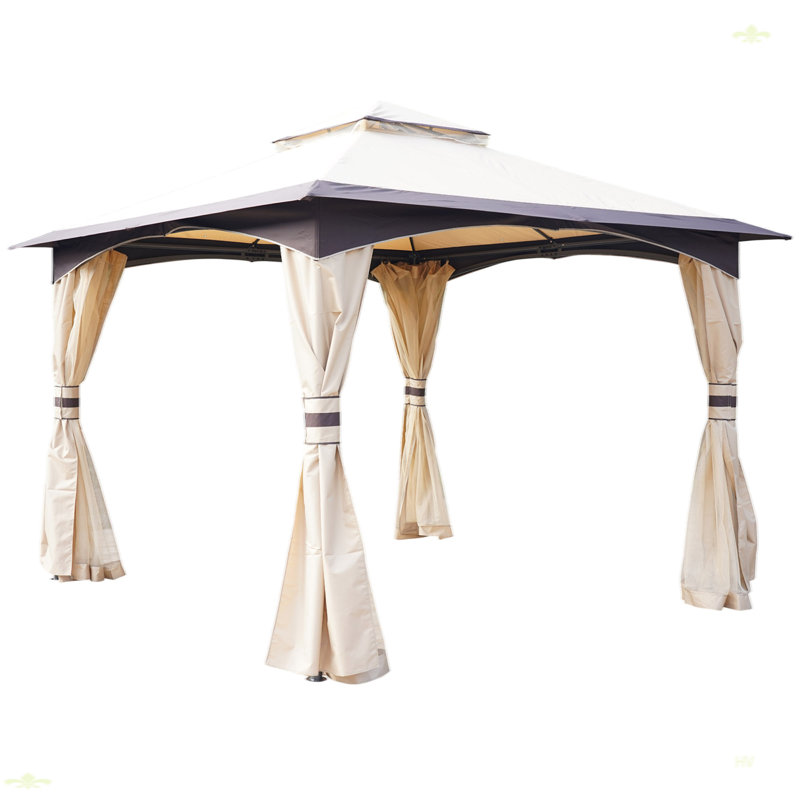 Pavillon de jardin extérieur avec filet et rideaux