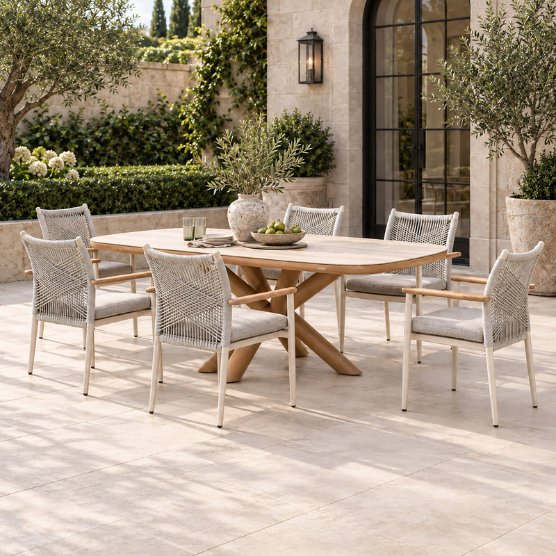 6 - Person Aluminum Patio Dining Set with Removable Cushions and Oval Sintered Stone Table