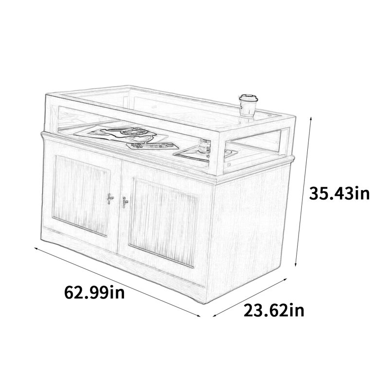 Vitrine simple pour îlot central, H 35,43 po x l 62,99 po x P 23,62 po