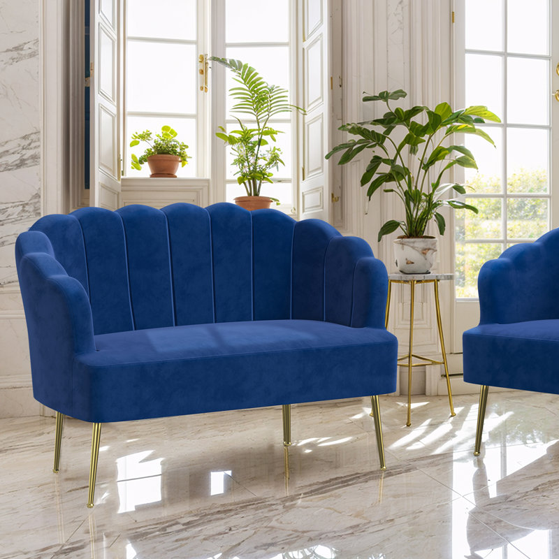 Eucli 45" Velvet 2-Seat Armless Loveseat Sofa, Navy