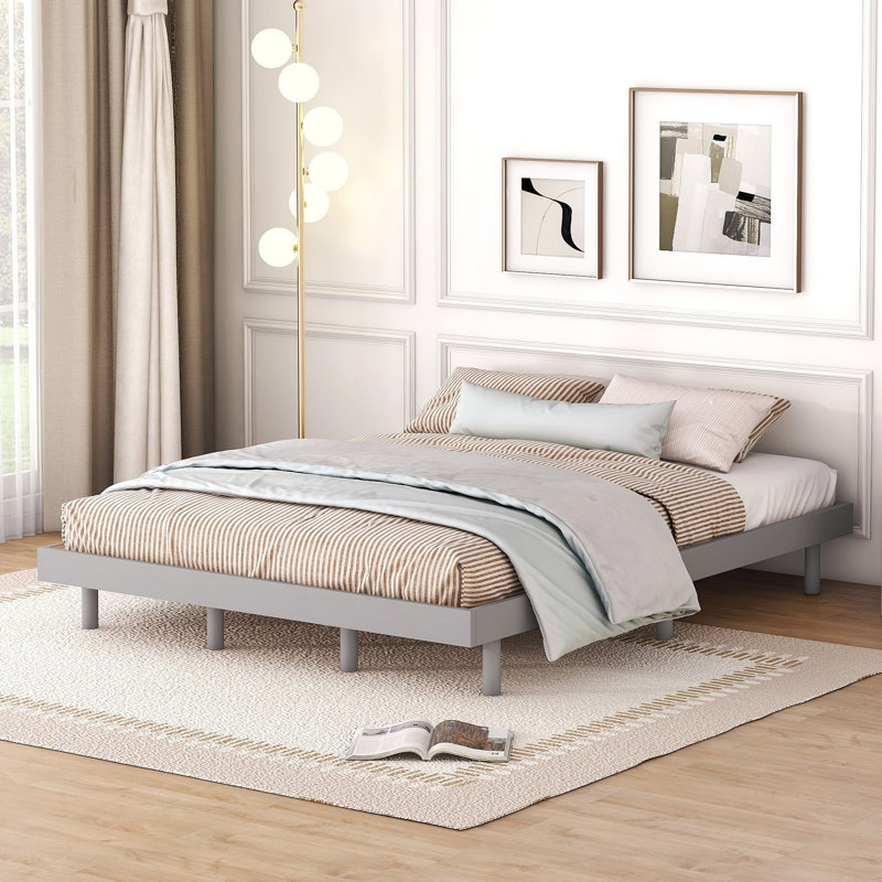 Modern Floating Platform Bed Frame, Gray, Queen
