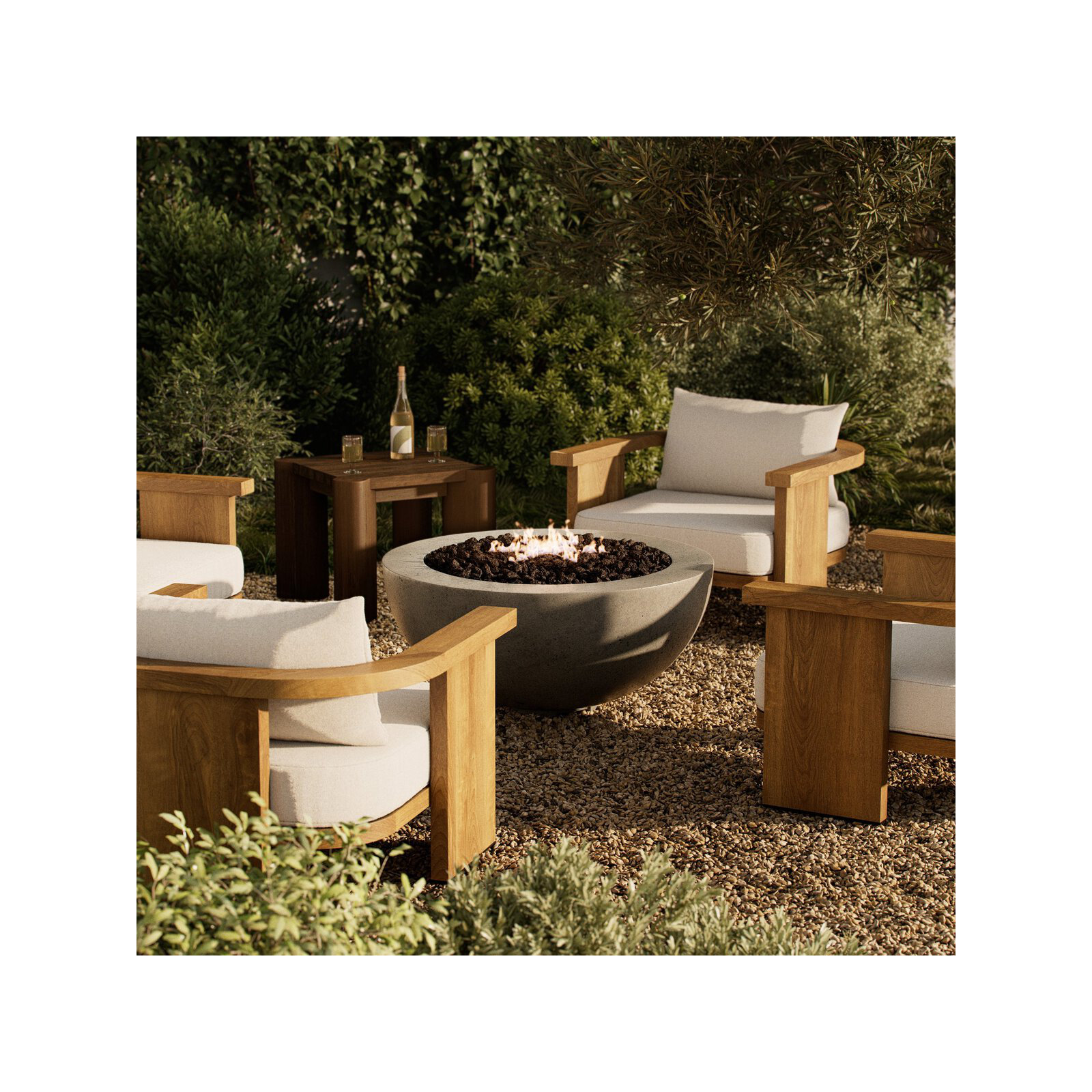 Jonson Round Fire Pit Table, Pewter Concrete, Natural Gas