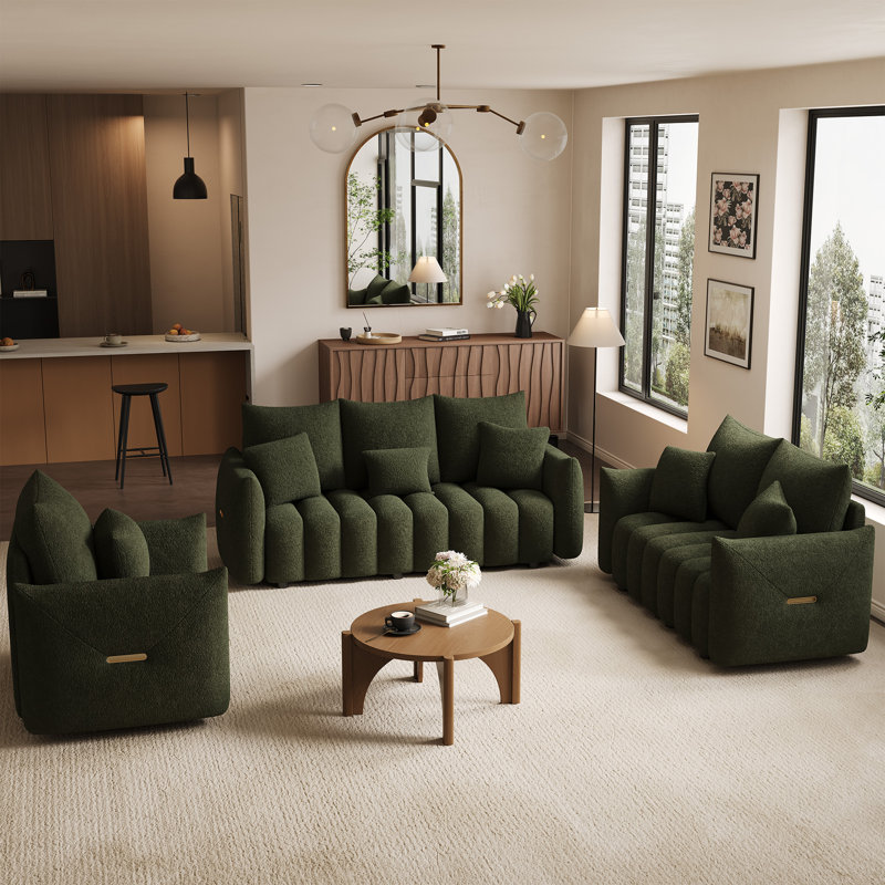 Modern 3 Piece Living Room Set, Light Brown, Sofa; Chair; Table