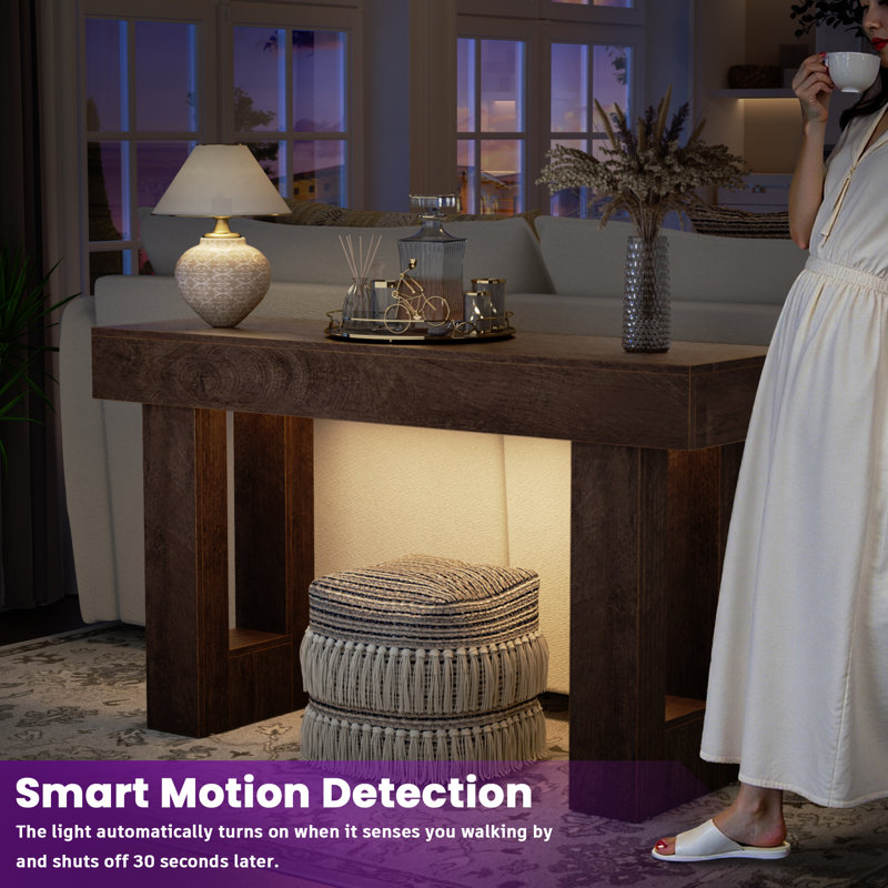 Farmhouse Console Table With Power Outlets And Sensor Light, 33.5" H x 47" W x 13.8" D, Brown