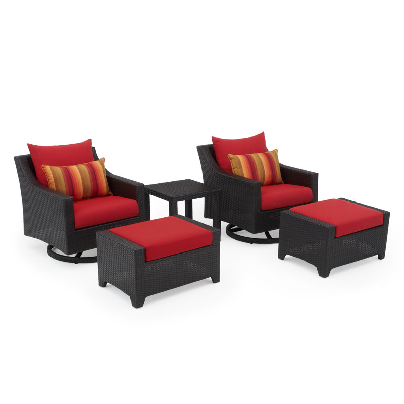 5 PC Deep Seating Club Chair Conversation Set, Sunset Red Sunbrella