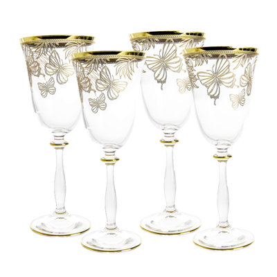 Vivience - 4 Pc Gold Butterfly Design Water Glasses, 8.75 oz