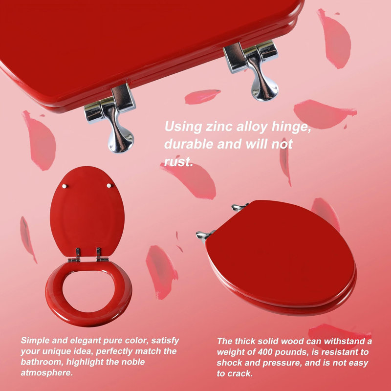 Red Elongated Toilet Seat Natural Wood Toilet Seat With Zinc Alloy Hinges, Easy To Install Also Easy To Clean(Elongated, Red)