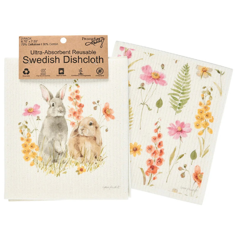  Flower Bunnies Swedish Dishcloth Set