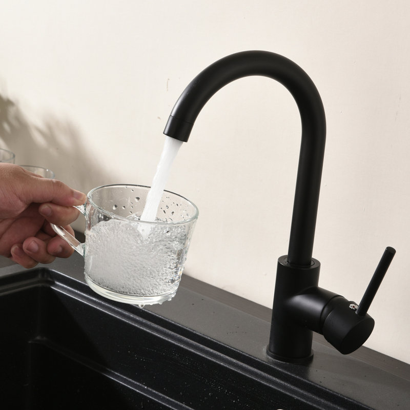 Robinet d'évier de cuisine monocommande en acier inoxydable mat, robinet de salle de bain moderne à un trou (noir mat)