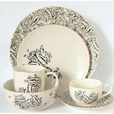 Janell Porcelain China Dinnerware Set 24 Piece - Service for 4