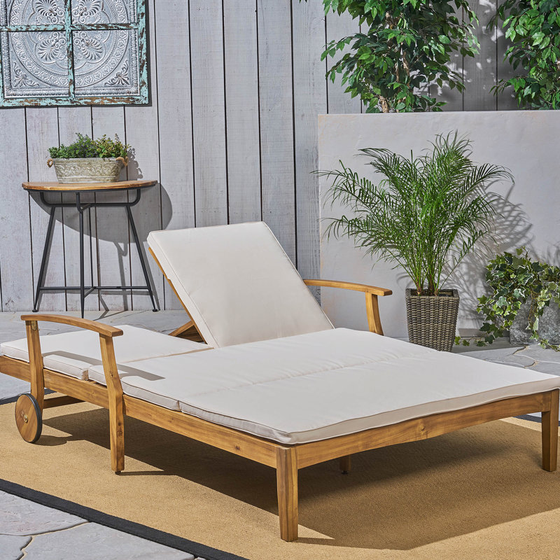 Double chaise longue de patio avec coussin, Crème