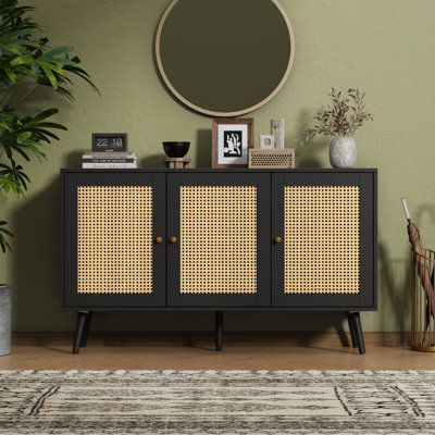 Buffet Cabinet with Storage, 47.2" Rattan Sideboard with Adjustable Shelves, Modern Coffee Bar Credenza for Kitchen, Living Room, Entryway, Dining Room