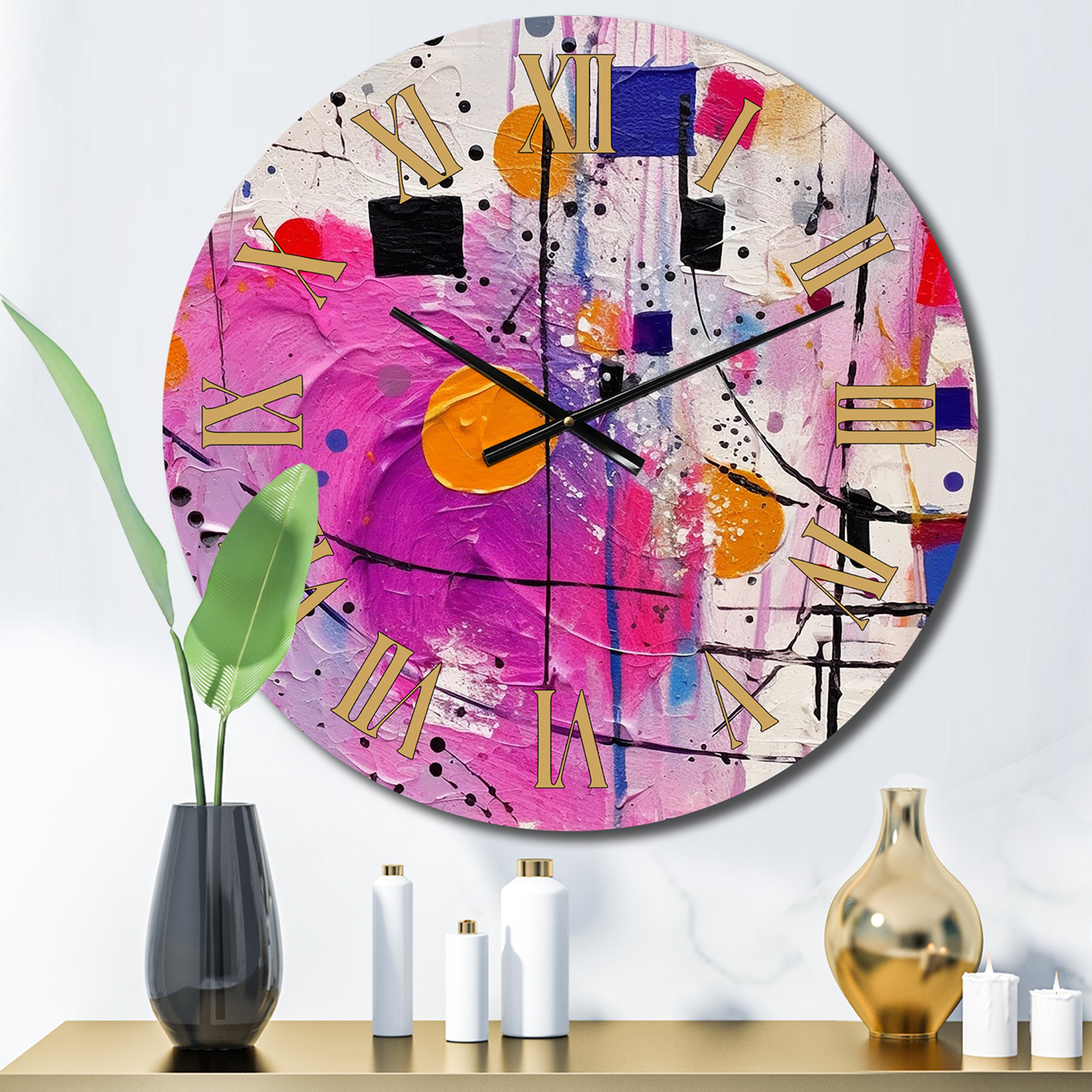 Wrought Studio Pink Cubism Unleashed - Cubism Wall Clock | Wayfair