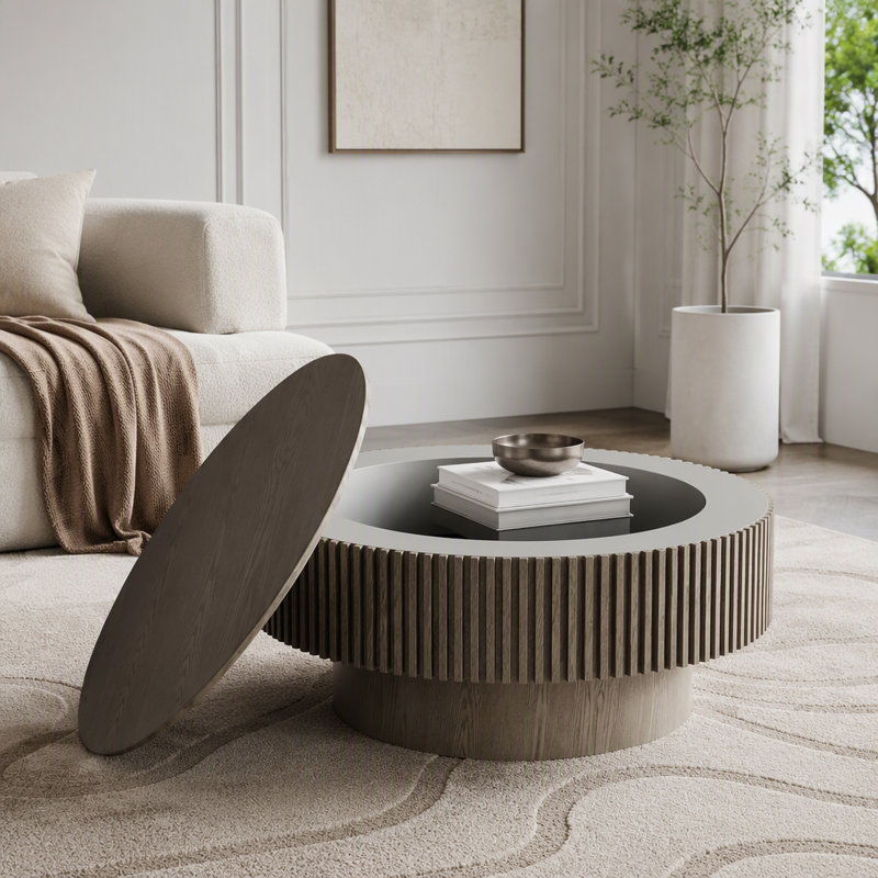Table basse ronde avec rangement caché, 32 lb, Gris