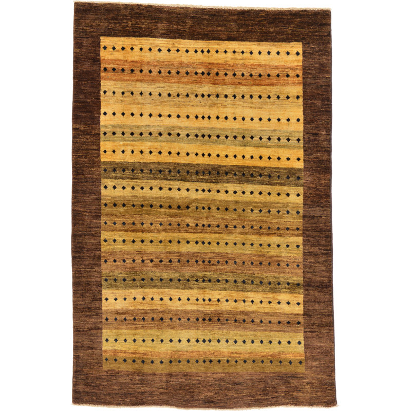 Tapis en laine brun/beige 4 pi x 6 pi 2 po one-of-kind à la main noué la new age Nash