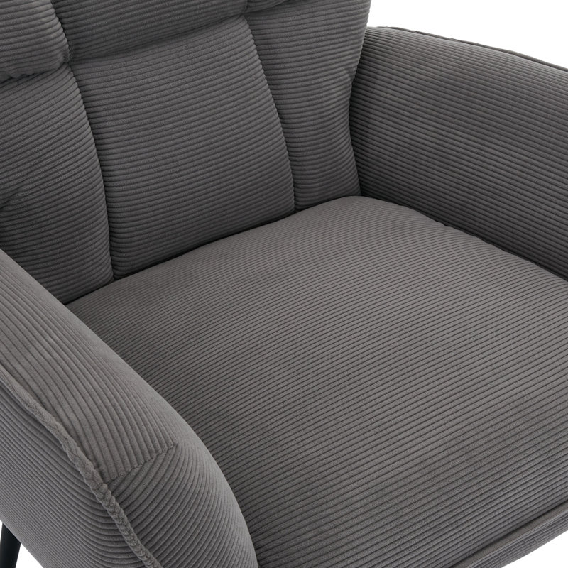 Fauteuil d'appoint rembourré en velours côtelé Jahriel, Velours côtelé gris
