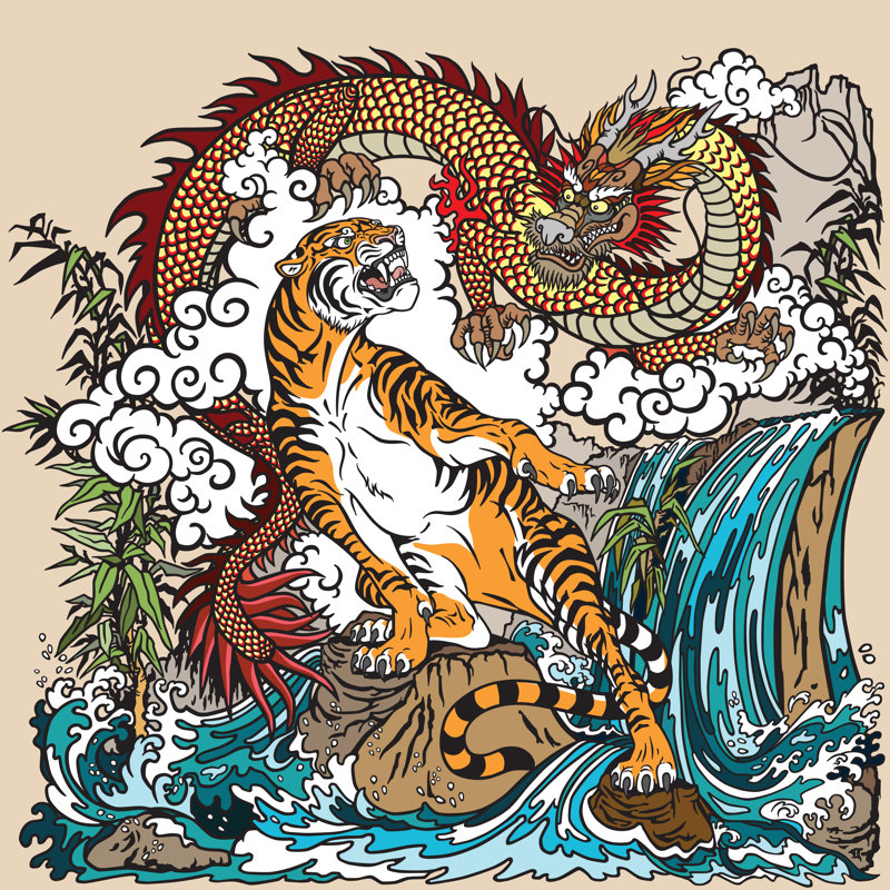 Dragon Versus Tiger - Wrapped Canvas Print, 30cm H x 30cm W x 3.8 cm D