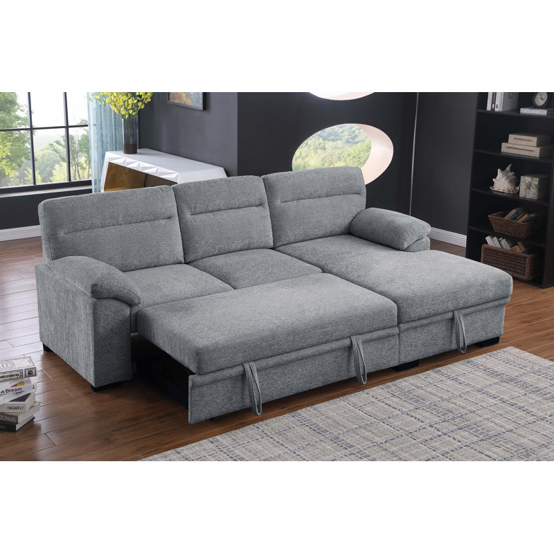 Canapé d'angle convertible avec méridienne de rangement et port de chargement USB, Light Grey Chenille, Right Hand Facing