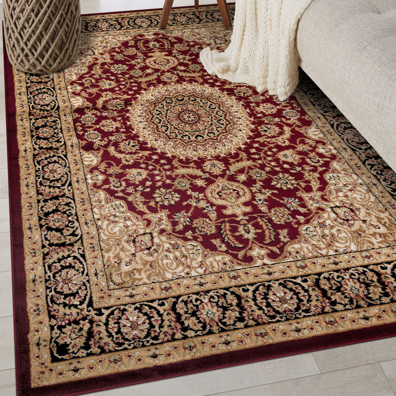 Shiflett Oriental Burgundy/Mustard/Black Area Rug, Rectangle 10' x 14'