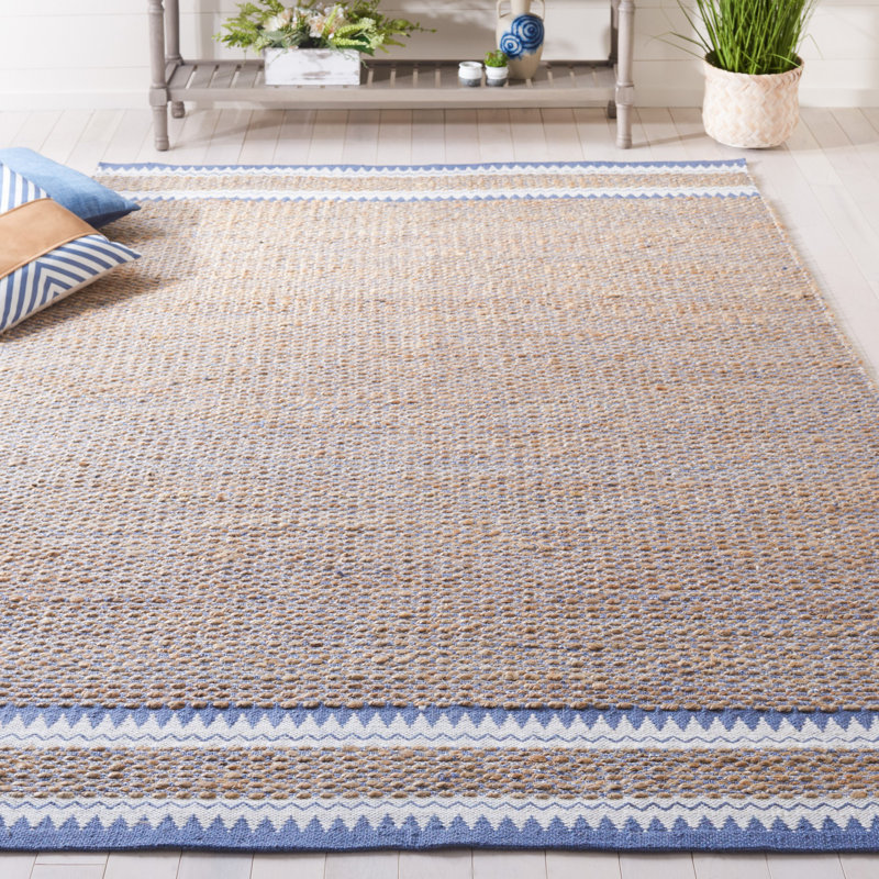 Jamesy Natural Fiber Hand Woven Jute/Wool Rug in Natural/Blue, Rectangle 9' x 12'