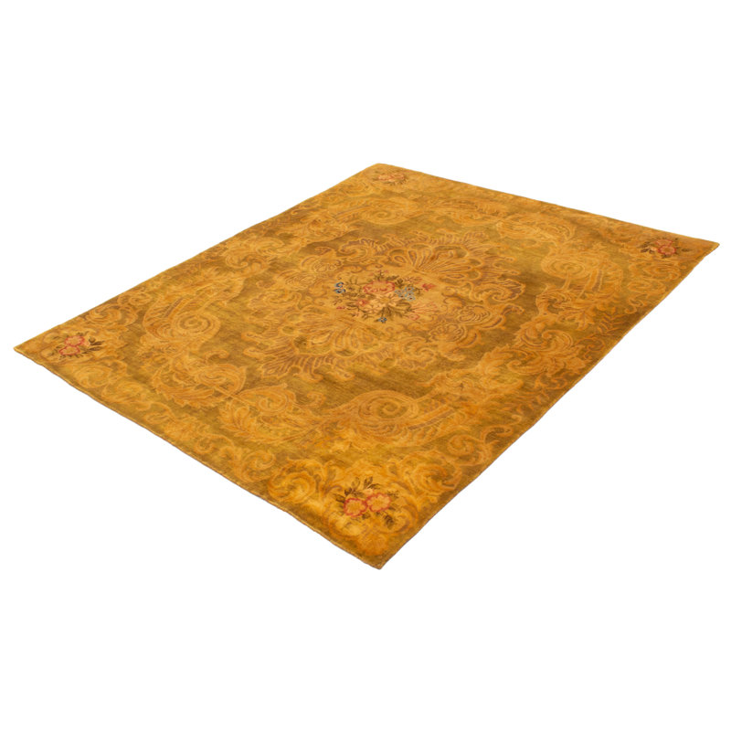 Tapis vert olive Aubusson 7 pi 9 po x 9 pi 4 po