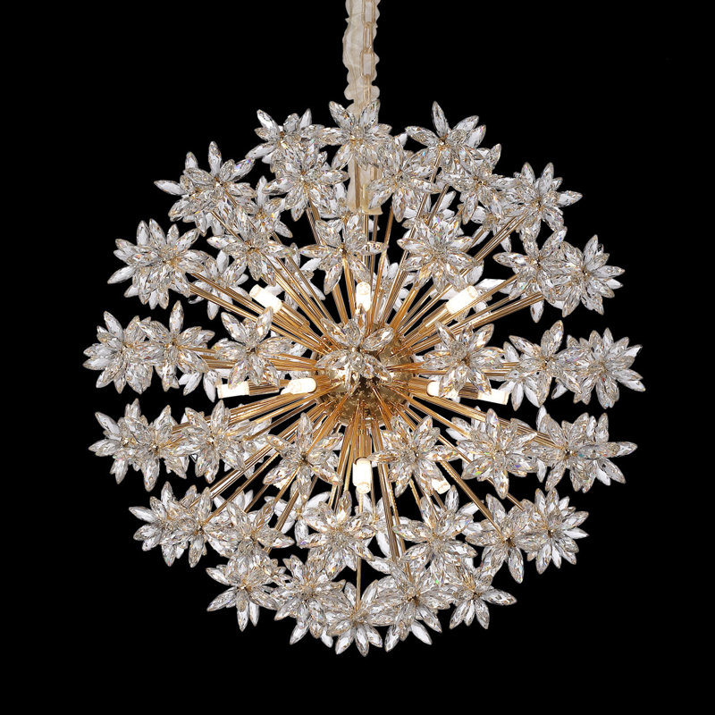 Luxe Crystal Blossom 18-Light Gold Round Chandelier