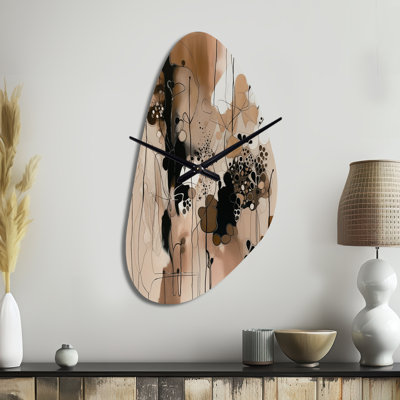 Wehmeyer, liberté artistique brune et noire I - horloge murale asymétrique abstraite en métal, impression d'horloge murale moderne de forme unique