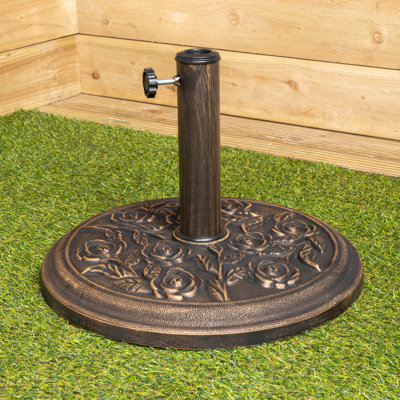 9kg 45cm Bronze Cast Iron Effect Garden Patio Parasol Base with Rose Design