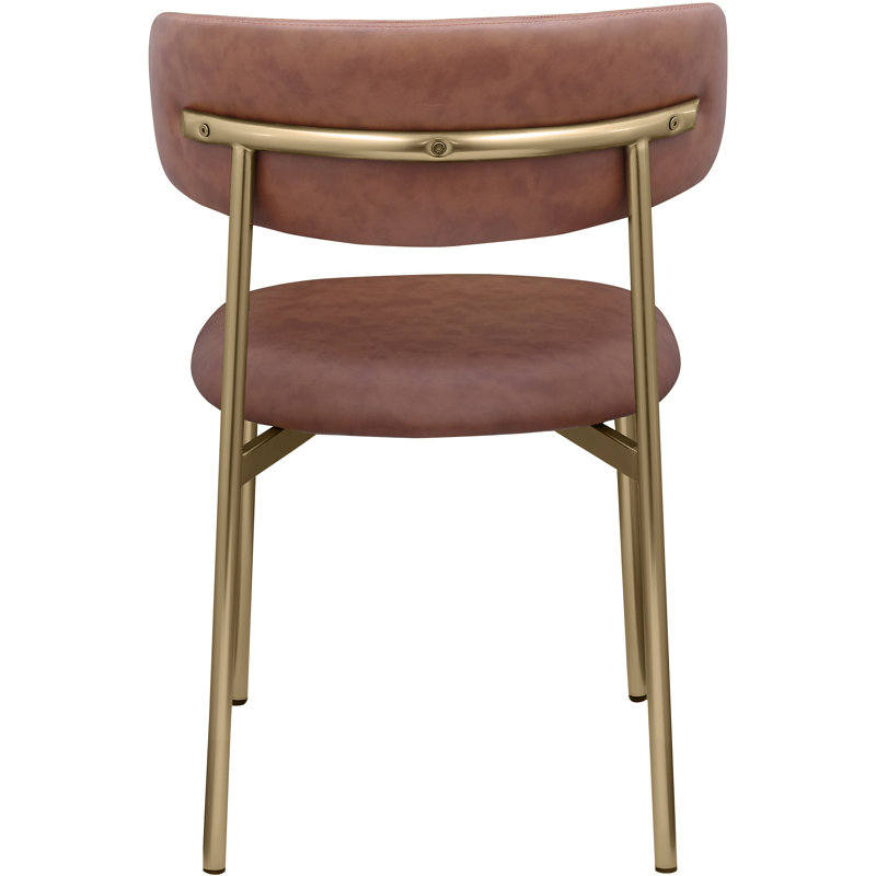 Lupita Upholstered Back Side Chair Dining Chair, Brushed Gold, Brown Vegan Leather