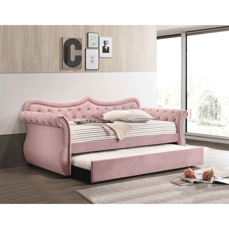 Adkins Velvet Daybed With Trundle, Pink Velvet