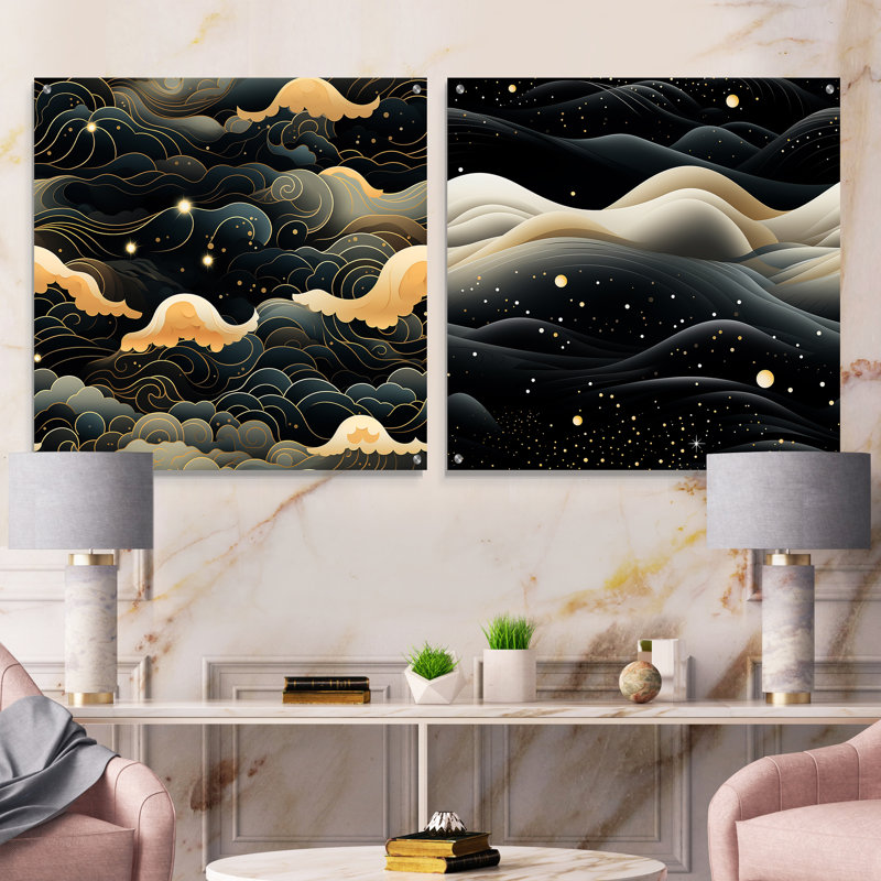 Evanoff - Ensemble de 2 peintures murales abstraites en acrylique, H 36 po x l 73 po