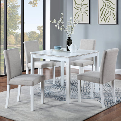 Ensemble de table de salle à manger en bois 5 pièces, ensemble de table de cuisine avec table carrée, table de salle à manger en bois