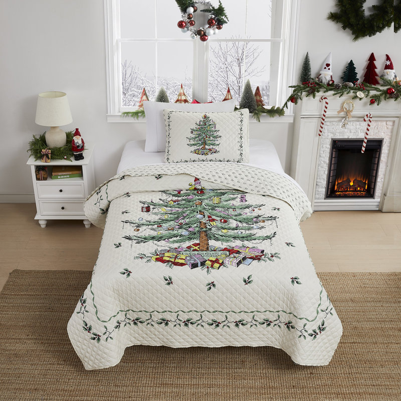 Spode® Christmas Tree Quilt Set, Twin Quilt + 1 Standard Sham