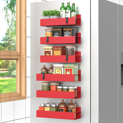 6-Piece Magnetic Spice Rack For Refrigerator,Red