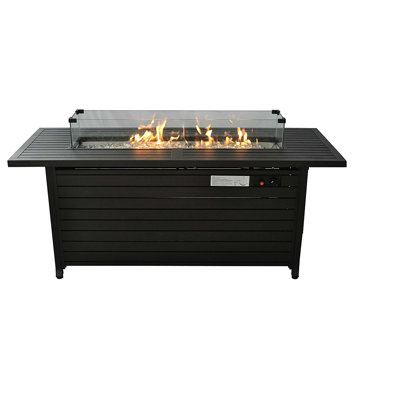 La table de 57 po au foyer au propane de 57 po, 50000BTU, rectangulaire avec couvercle et pare-vent, en acier bronze, ajoutera une touche de style à votre terrasse de jardin, à votre patio, à votre fête de camping, à 50000BTU.