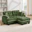 Canapé en L en chenille avec 4 coussins en forme de L, repose-pieds mobile et garniture capitonnée matelassée, conception ergonomique, canapé à assise profonde facile à assembler pour le salon, le bureau et les appartements, vert-1065213124-1065213126
