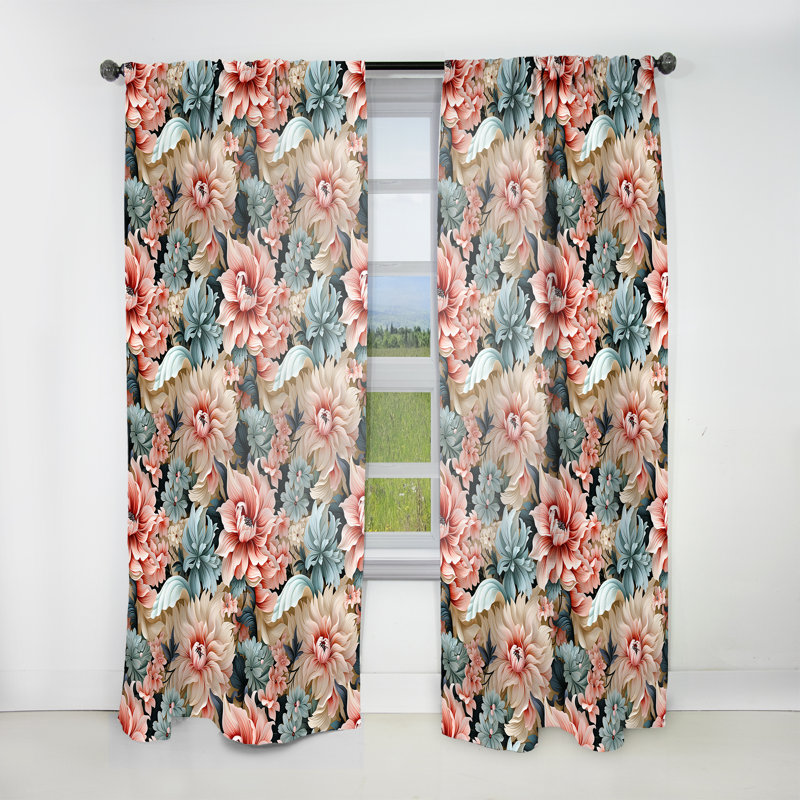 Pink And Blue Paisley Garden Dream - Bohemian Velvet Curtain - Room Darkening - 1 Panel, 52" W x 63" L