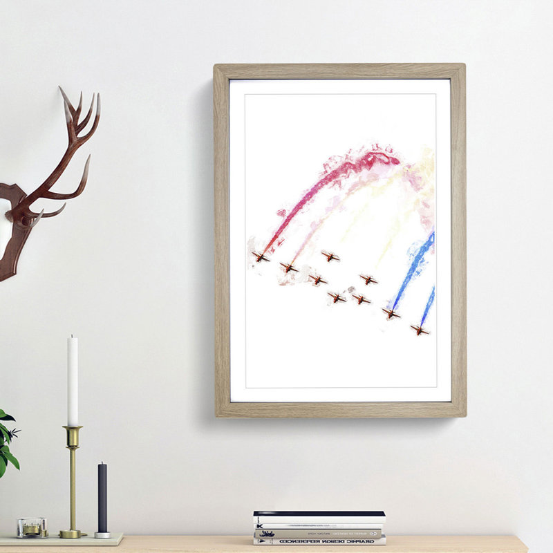 The Red Arrows - Picture Frame Painting Print, 65cm H x 48cm W x 2cm D, Oak Framed
